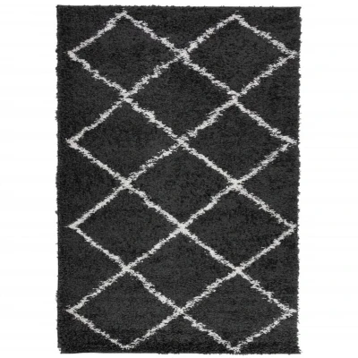 Image of vidaXL Shaggy Rug PAMPLONA High Pile Modern Black and Cream 140x200 cm