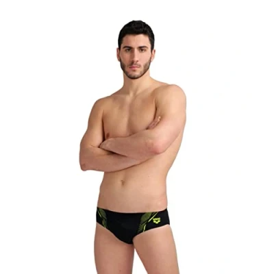 Image of Arena Men&#039;s Graphic Swim Briefs, Black Soft Green, 42 UK