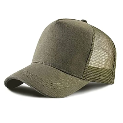 Image of Baseball Cap for Men Women,5 Panel Adjustable Plain Trucker Mesh Back Sports Casual Summer Sun Hat Unisex (Army Green, One Size)