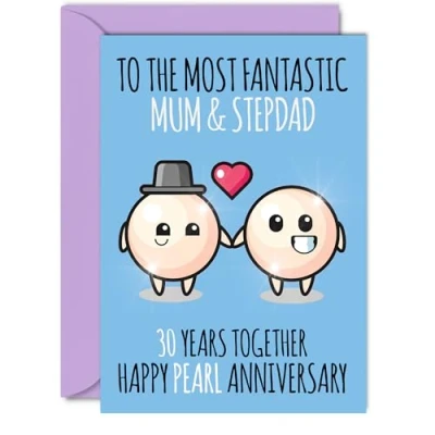 Image of Cute Pearl Anniversary Card for Mum &amp; Step Dad 30 Years Together Happy 30th Wedding Cards Mum, A5 Greeting Thirtieth Anniversaries