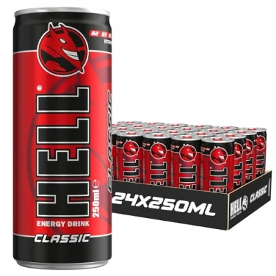 Image of HELL Energy Drink Classic Flavour 24 x 250ml Cans Multipack 32mg/100ml Caffeine Contains Vitamins B2 B3 B5 B6 B12 Preservative Free Vegan Reduce Fatigue &amp; Boost