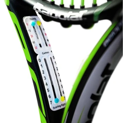 Image of Scoring Right Portable Tennis Racquet and Paddle Scorekeeper Easily Mounted Score Board to Keep of Points, Games, Sets ITF Conforming Lightweight Weighs 1.9g Black