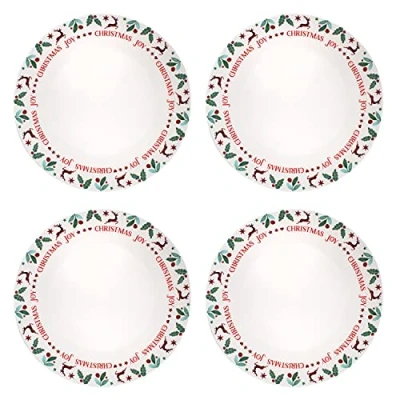 Image of Harvey &amp; Mason Set Of 4 Dinner Plates Joy Range Porcelain Festive Christmas Setting Decor Party