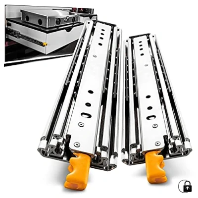Image of AOLISHENG Heavy Duty Drawer Runners with Lock 220kg Load Capacity Locking Slides Ball Bearing, Full Extension, 500 600 700 800 900 1000 1100 1200 1300 1400 1500mm Side Mount 1 Pair