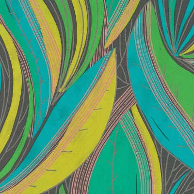 Image of Graphic wallpaper wall Profhome 786551 hot embossed non woven textured with floral ornaments and metallic highlights green turquoise copper