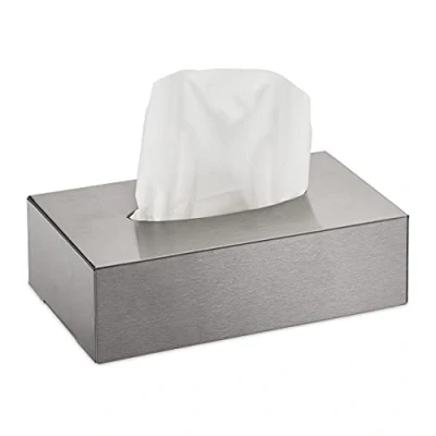 Image of Relaxdays Box, Stainless Steel, for Home &amp; Industry, Refillable, Wall Mounting, Wet Tissue Dispenser, Silver, 7 x 24.5 13 cm