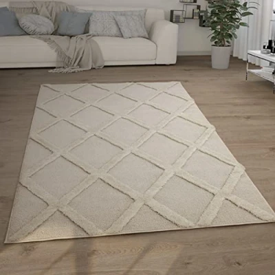 Image of Paco Home Shaggy Large Rug High Pile 3D Look Ethnic Boho Vintage Soft, Size:160x220 cm, Colour:Grey 2