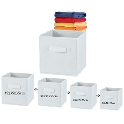 Image of Fabric Foldable Square Canvas Storage Box Collapsible Folding Cubes Kids Toys Drawer (X Large (35x35x35cm), White)