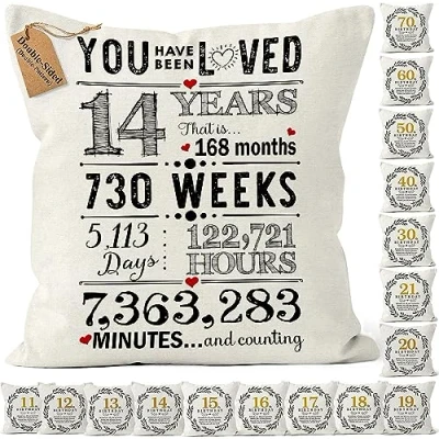 Image of CROWNLY CRYSTAL®(Double Sided) 14th birthday Gifts for Girls And Boys Cushion Covers 18x18 Inches Decorations Party 14 Year Olds Girl Boy Populer Gift