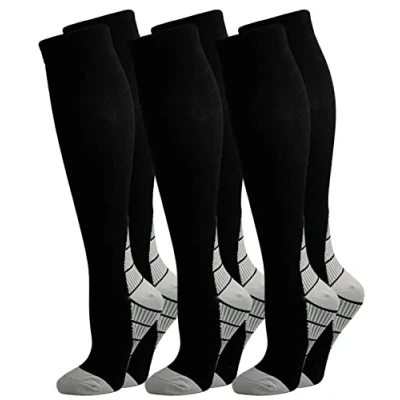 Image of Kuzimua 3 Pairs Compression Socks for Men &amp; Women Best Graduated Fit Running Flight Travel Pregnancy Flying Nurses Medical (as8, alpha, m, regular, Grey)