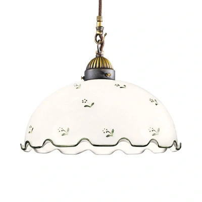 Image of Nonna Cottage Style Glass Dome Pendant Light Matt Antique Brass, 1x E27