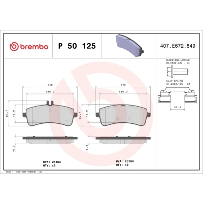 Image of 0004203202, 0004203304, 0004203502, 0004203904, 0004204602 Brake pad set BREMBO P 50 125 MERCEDES BENZ: AMG GT, S Class Saloon, SL Convertible
