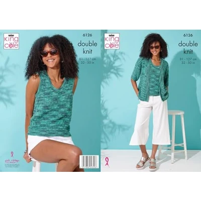 Image of King Cole Women’s Knitting Pattern Easy Double Knit Cardigan and Top (6126), 32 50 (81cm 127cm)