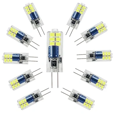 Image of ZHIYUE G4 2W LED Light Bulbs Cool White 6000k 200LM AC220 240V Non Dimmable Replace 20w Halogen Bulb, Bi Pin Base JC Type,Living Room Chandeliers, Wall Lamps, Kitchen (10 Pack)