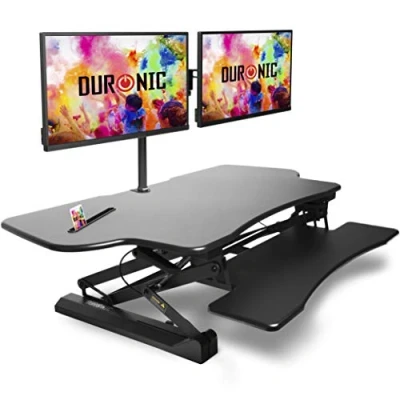 Image of Duronic Standing Desk Converter DM05D4 BK Adjustable Sit Stand Desks Workstation Wood Height Adjusting Sitting Riser for Office Table PC Laptops Computer Monitor Screen Keyboard and Mouse