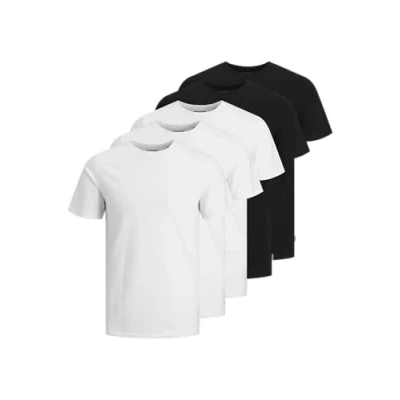 Image of Jack &amp; Jones Jjeorganic TEE Oneck 5 PACK Basic Tshirt, Men&#039;s, Size: Medium, Black/white