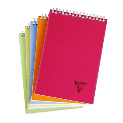 Image of Clairefontaine Ref 328646C Linicolor Wire bound Notebook (80 Sheets) A5 Size, 90gsm Brushed Vellum Paper, Polypro Cover, Lined Ruling Assorted Colours (Pack of 5)