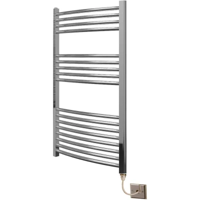 Image of Greened House Extra High heat output Chrome Electric Towel Rail 600 x 1000mm Curved Bathroom Radiator Heater Up To 26% more