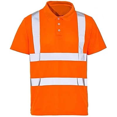Image of NIYS Hi Viz High Visibility Polo Shirt Yellow Orange Navy Safety Security Work Button Breathable Lightweight Workwear Top Reflective Tape Small to 3XL (as8, Alpha, s, Regular, Orange)