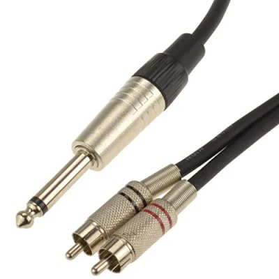 Image of kenable 6.35mm Mono Jack to Red &amp; White RCA Phono Plugs Soft Flex Cable 1.5m [1.5 metres]
