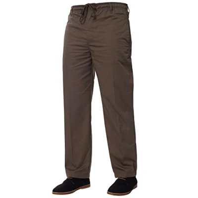 Image of BRAND KRUZE Mens Rugby Trousers Brown Smart Elasticated Waist Plain Pants with Drawstrings 48W / 29L