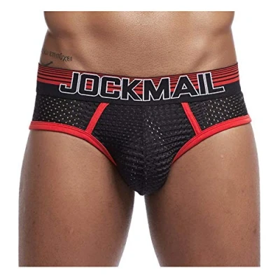 Image of Sexy Men Underwear Breathable Briefs Bikinis Male Soft Mesh Underpants Comfortable for (XL, Red)
