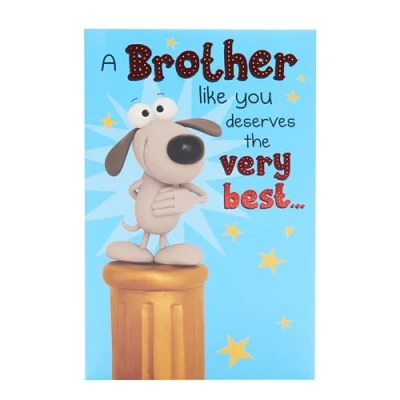 Image of UK Greetings Birthday Card for Brother Pop Up Cartoon Dog Design