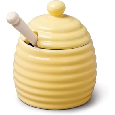 Image of W.M.Bartleet &amp; Sons Honey Pot with Wooden Dipper Yellow
