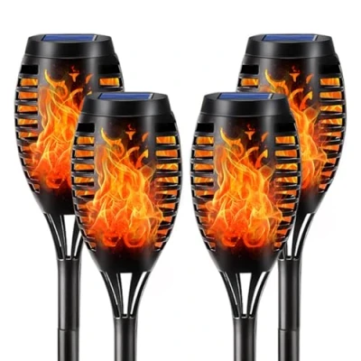 Image of LQWELL Solar Lights Torch Light for Outdoor Garden 12 Pack LED Lamp with Realistic Flame Effect IP65 Waterproof Torches Pathway Backyard Lawn Lighting (12 Pack)