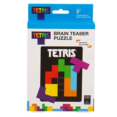 Image of Tetris Tetrimino Shapes 3D Brain Teaser Puzzle. Includes 7 Wooden Pieces &amp; Flat Puzzle Board. Officially Licensed Merchandise. Classic Gameboy Retro Games Puzzle..