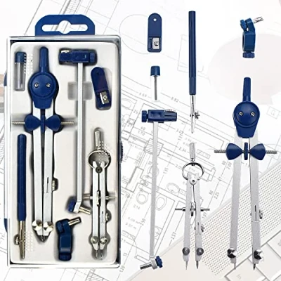 Image of OTTYMO Geometry Set 7Pcs Professional Compass Stainless Steel Drawing Tool Math Drafting Dividers with Spring Bow Head for School Engineer Woodworking Architect Home