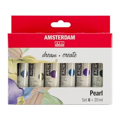 Image of Amsterdam Standard Series Acrylic Paint Set Pearl (6 x 20 ml Tubes) 6 Shiny Pearlescent Colors Special Effect