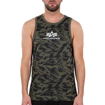 Image of Alpha Industries Basic Camo Tank Top for Men Shirt, Brushstroke Green, S