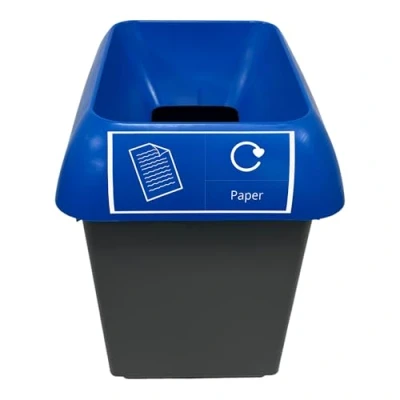 Image of Chabrias 30 Litre Blue Lid &amp; Paper Logo Recycling Bin UK Made 100% Recycled Plastic Colour Coded Simpler Options