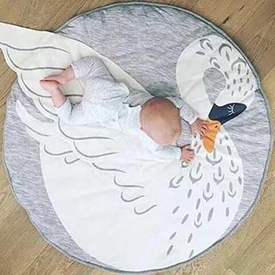 Image of KIKOM Baby Cartoon Swan Rugs Animals Crawling Mat Sleeping Cotton Play Gym Activity Floor for Toddler Kids Room Decor 35.4 inches (Swan)