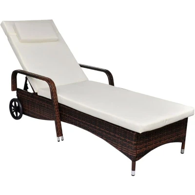 Image of vidaXL Sun Lounger with Wheels Poly Rattan Brown