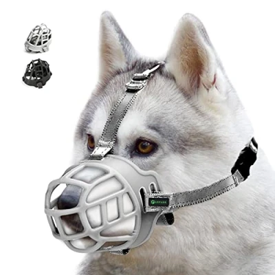 Image of ILEPARK Dog Muzzle, Soft Silicone Basket Muzzle for Dogs, Breathable Mouth Cover and Adjustable Straps, Anti Biting, Barking Chewing. (Size 3,Grey)