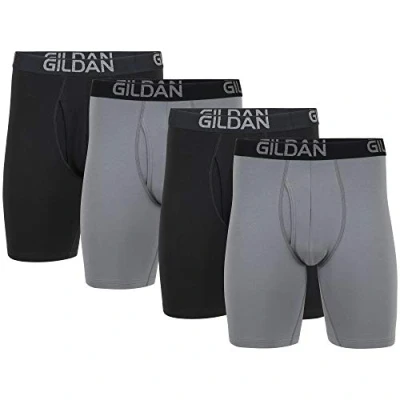 Image of Gildan Men&#039;s Cotton Stretch Boxer Brief, Multipack, Grey Flannel/Black Soot (4 Pack, Long Leg), S (Pack of 4)