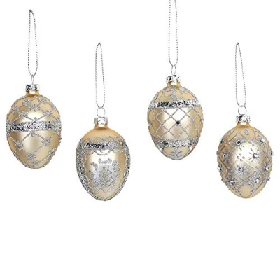Image of Crafty Capers SINGLE Gisela Graham 5cm Matt Gold Glass Egg Bauble Ornament with Silver Embellishment