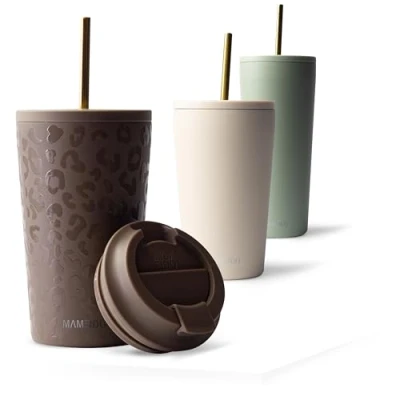 Image of MAMEIDO Insulated Tumbler with Straw and Lid 470ml Leakproof Travel Mug BPA Free, Coffee Cup for Hot &amp; Cold Drinks (Wild Allure, 0,47l)