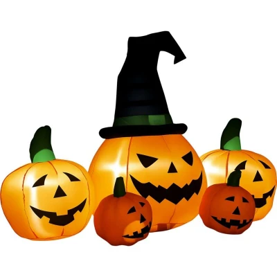 Image of Outsunny 6ft Inflatable Halloween Large Pumpkin In Hat w/Four Small LED Display