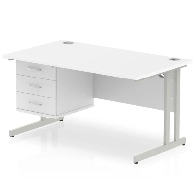 Image of Impulse 1400 Rectangle Silver Cant Leg Desk White 1 x 3 MI002214