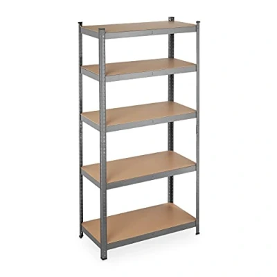 Image of Relaxdays Heavy Duty Shelving Unit, Max. Load 875 kg, 180x90x45 cm, 5 Shelves, Garage &amp; Warehouse Storage, Steel, Grey