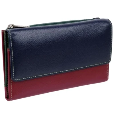 Image of Golunski Leather Ladies Tri Fold Purse/Wallet Navy Multi