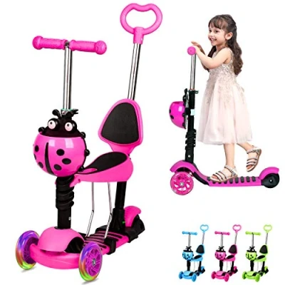 Image of Kids Scooter, 3 Wheels Kick Scooter with LED Flashing Light, Adjustable Removable Handlebar &amp; Seat Push Handle for 2 8 Years Old Boys and Girls (Pink)