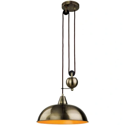 Image of Century 1 Light Rise &amp; Fall Dome Ceiling Pendant Antique Brass, E27