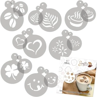 Image of NAKLEO Coffee Cookies Decoration Reusable Plastic Baking Stencil 7x7cm and 11x11cm / 2.8&#039;x2.8&#039; 4.3&#039;x4.3&#039; Heart Beans Art Craft DIY Biscuit Pastry Cake Glaze Kitchen