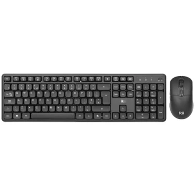 Image of Rii RK209 Wireless Keyboard and Mouse, 2.4G Full Sized Noiseless Ergonomic Adjustable 5000 DPI Mouse Set for PC, Desktop, Windows, UK Layout