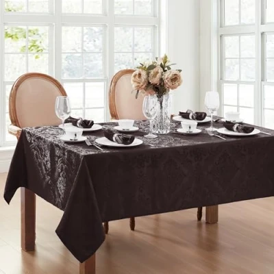 Image of Elrene Damask Tablecloth, Polyester, Black, 60&quot; x 84&quot; Oblong/Rectangle