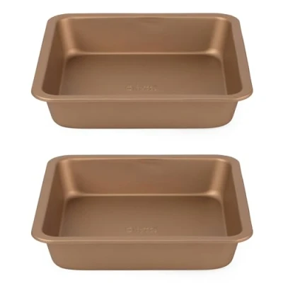 Image of Russell Hobbs COMBO 8125 Set of 2 Opulence 22 cm Non Stick Square Pan, Carbon Steel, Easy Clean, PFOA Free, Ideal Baking Tins for Cakes, Brownies or Roasting Vegetables, Stylish Design, Gold